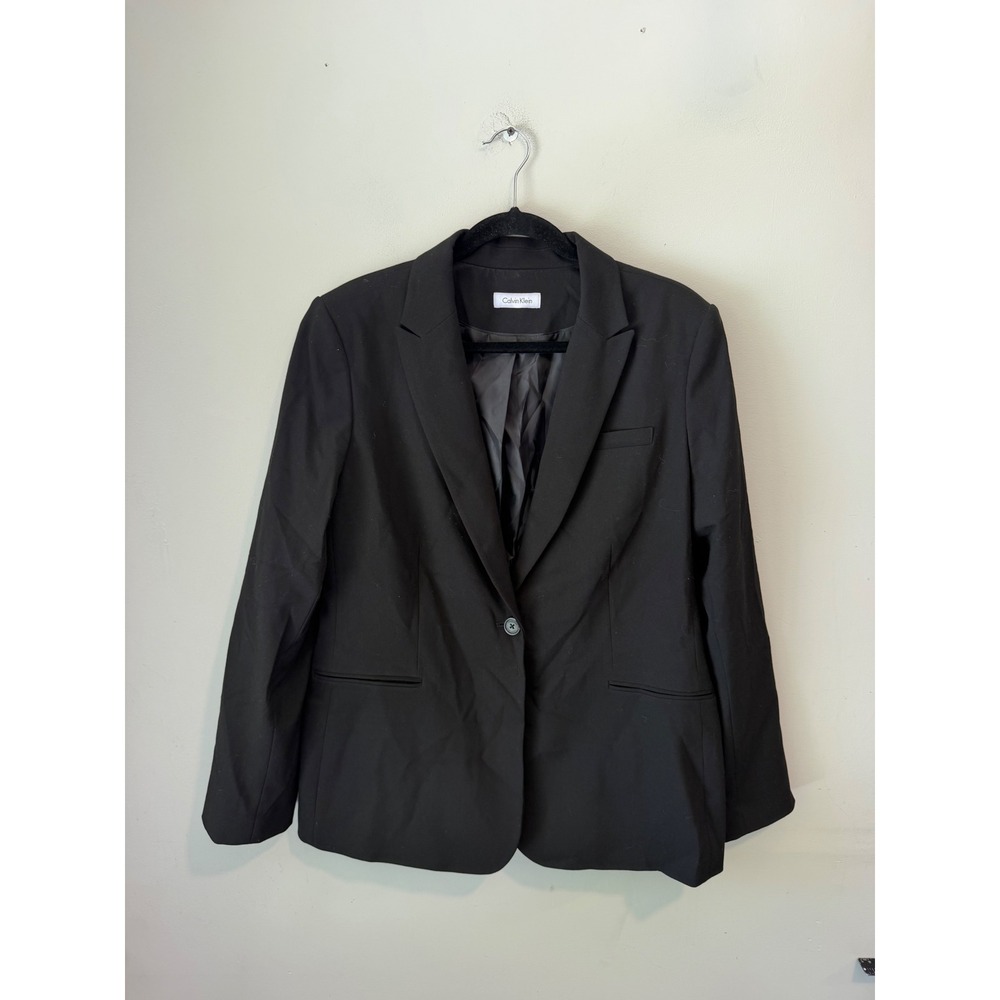 Calvin Klein Womens Single Button Blazer Black Tailored Suit Jacket L